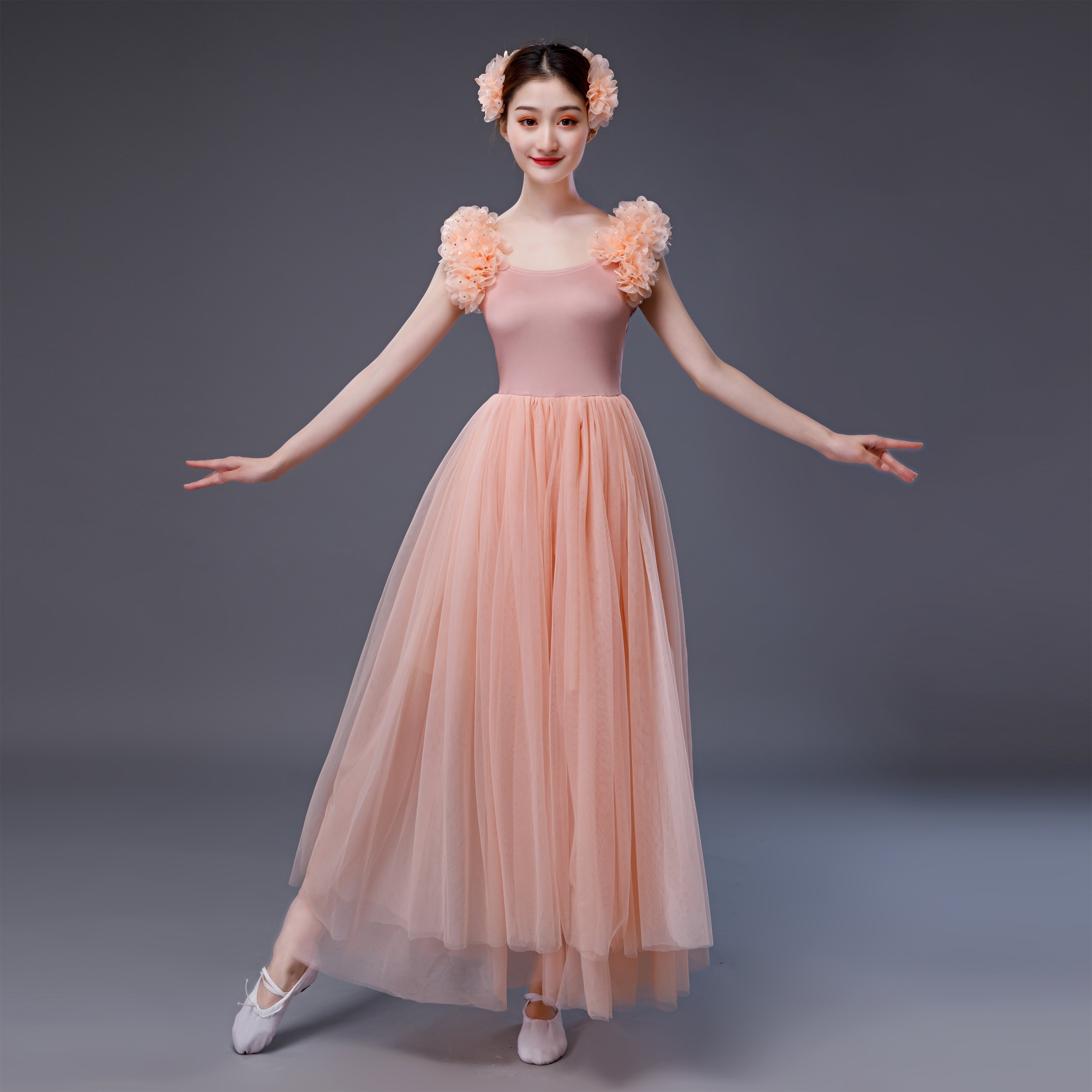 春风十万里粉色公主裙女生现代舞出租蓬蓬纱裙舞蹈服定制
