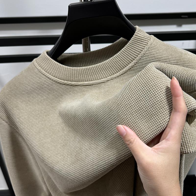 针织打底衫男冬季加绒加厚卫衣纯色百搭保暖一体绒圆领上衣1209h