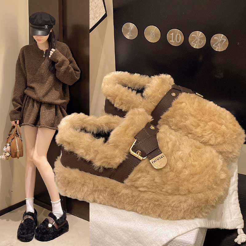 毛绒勃肯鞋女2025秋冬季新款外穿