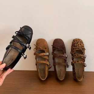 内增高复古圆头豹纹单鞋女2026新款秋季款法式玛丽珍女鞋芭蕾舞鞋