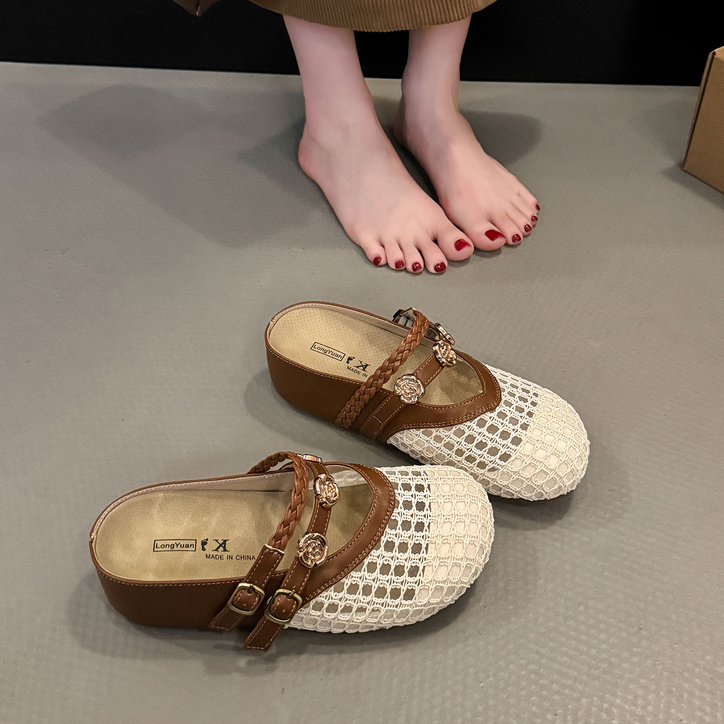 编织包头半拖鞋女夏外穿2026新款图片