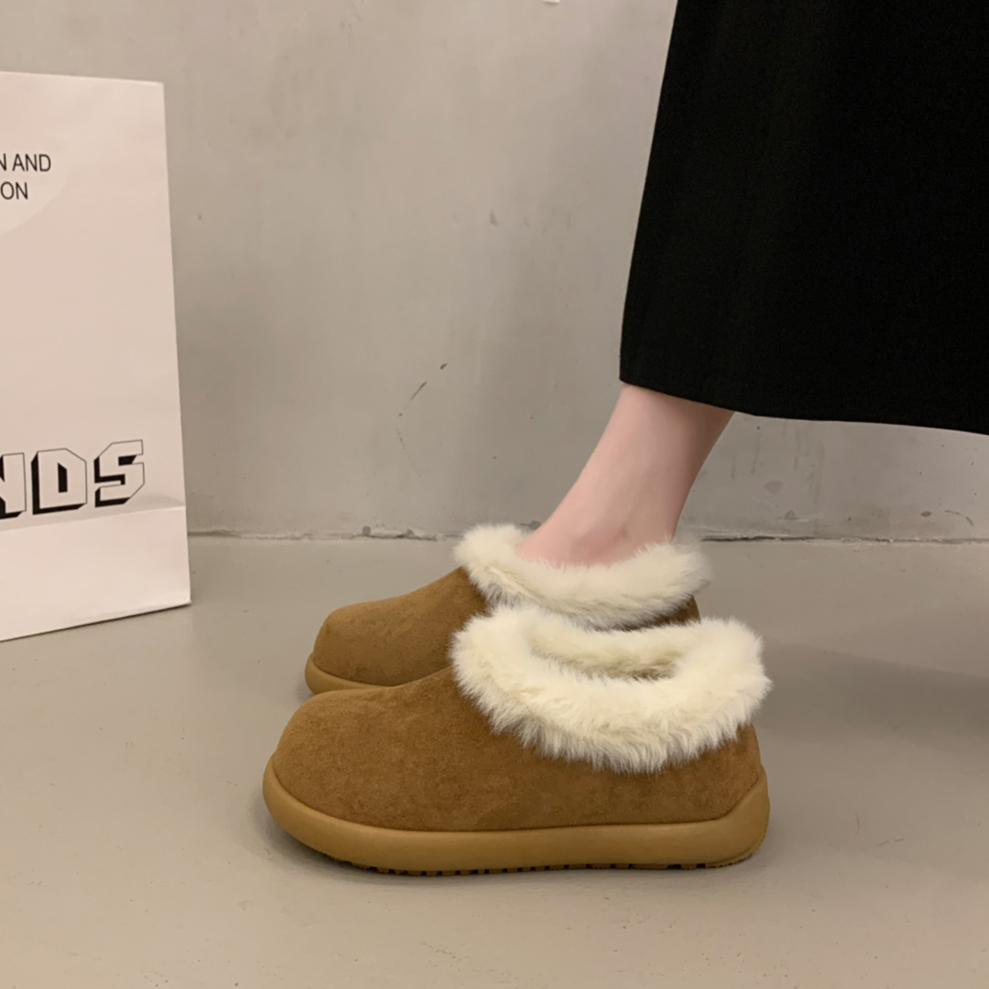 厚底毛绒勃肯鞋女2025冬季新款