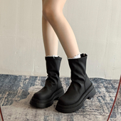 厚底短靴女2026秋季 百搭显瘦靴子弹力瘦瘦靴小个子增高马丁靴 新款