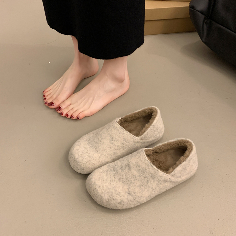 复古毛呢加绒保暖毛毛鞋女2025