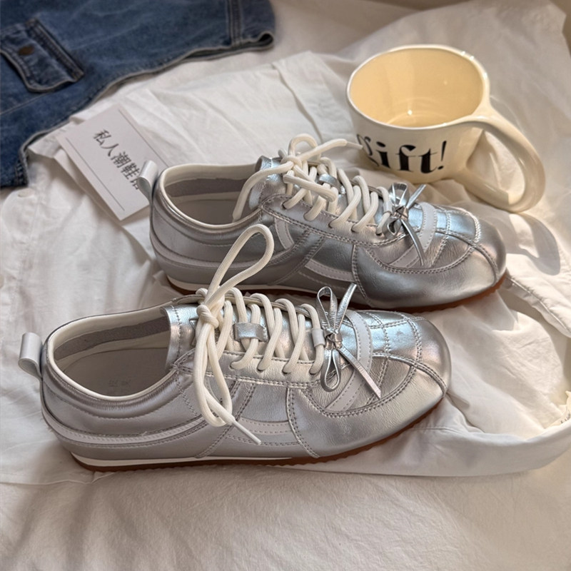 内增高银色复古德训鞋女2026秋季新款百搭轻便软底休闲运动阿甘鞋