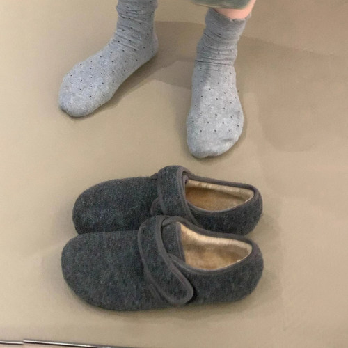 灰色毛毛鞋女冬外穿新款加绒保暖