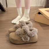 内增高魔术贴加绒保暖小个子棉鞋 新款 女2026冬季 蝴蝶结毛毛勃肯鞋