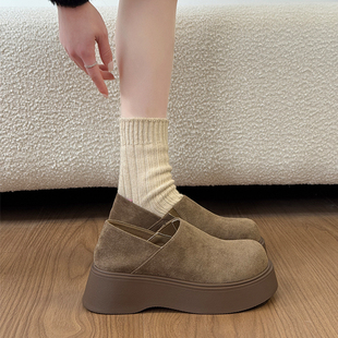 厚底增高全包勃肯鞋女2026春季新款一脚蹬懒人磨砂皮复古博肯单鞋