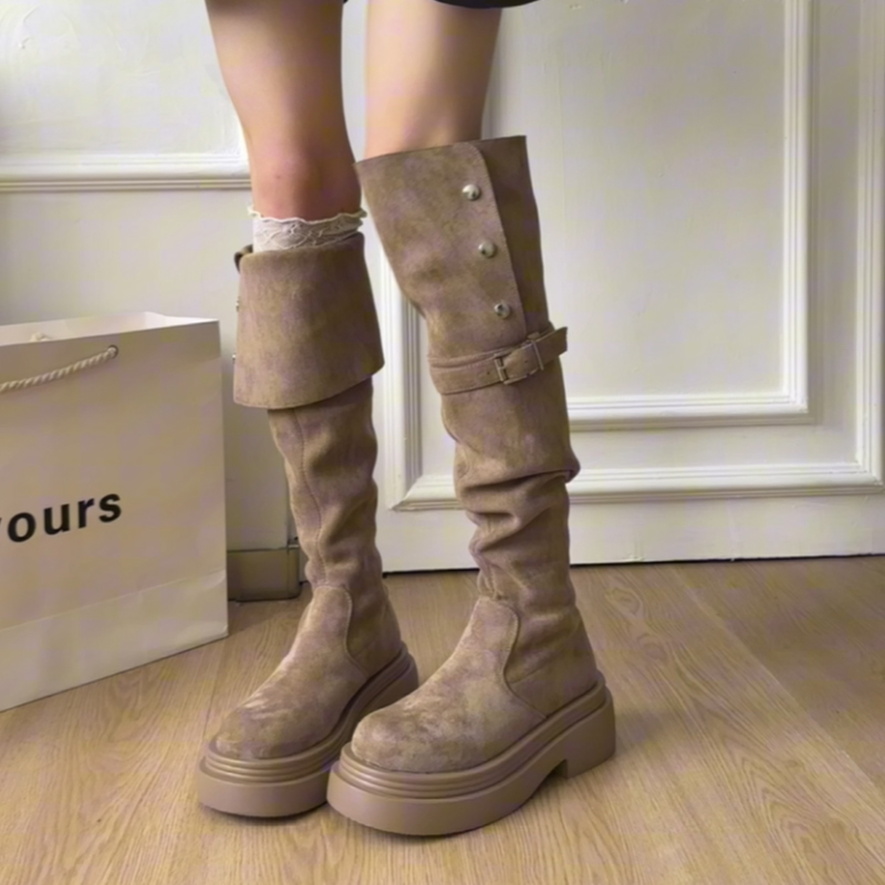 厚底粗跟长筒靴女2025新款秋冬季
