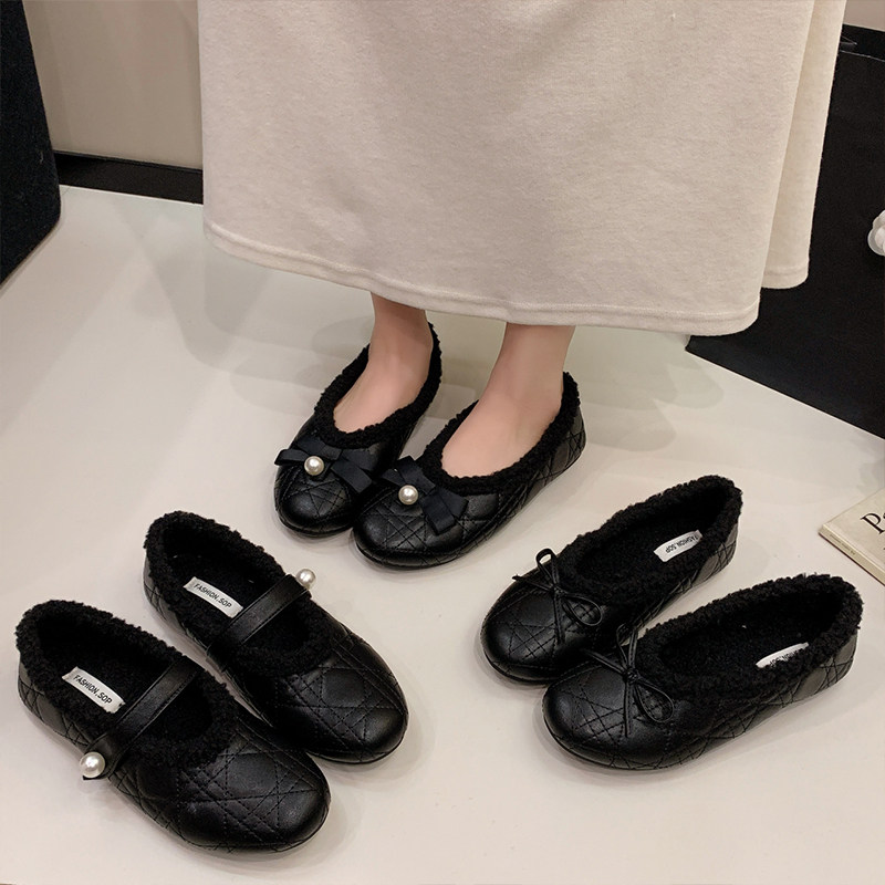 珍珠蝴蝶结玛丽珍鞋女2025冬季新款平底加绒一字带小香风保暖棉鞋,女鞋,玛丽珍鞋,淘宝优惠券,粉丝福利购,淘宝优惠卷