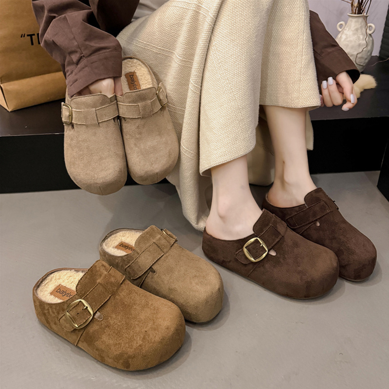 内增高加绒勃肯半拖鞋懒人一脚蹬