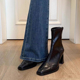新款 韩版 高跟方头瘦瘦靴短靴女2025秋季 粗跟复古马丁靴短筒单靴子
