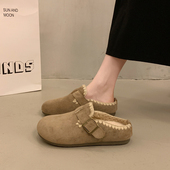 棉拖鞋 厚底加绒勃肯鞋 休闲单鞋 一脚蹬包头半拖鞋 子 女2026秋冬新款