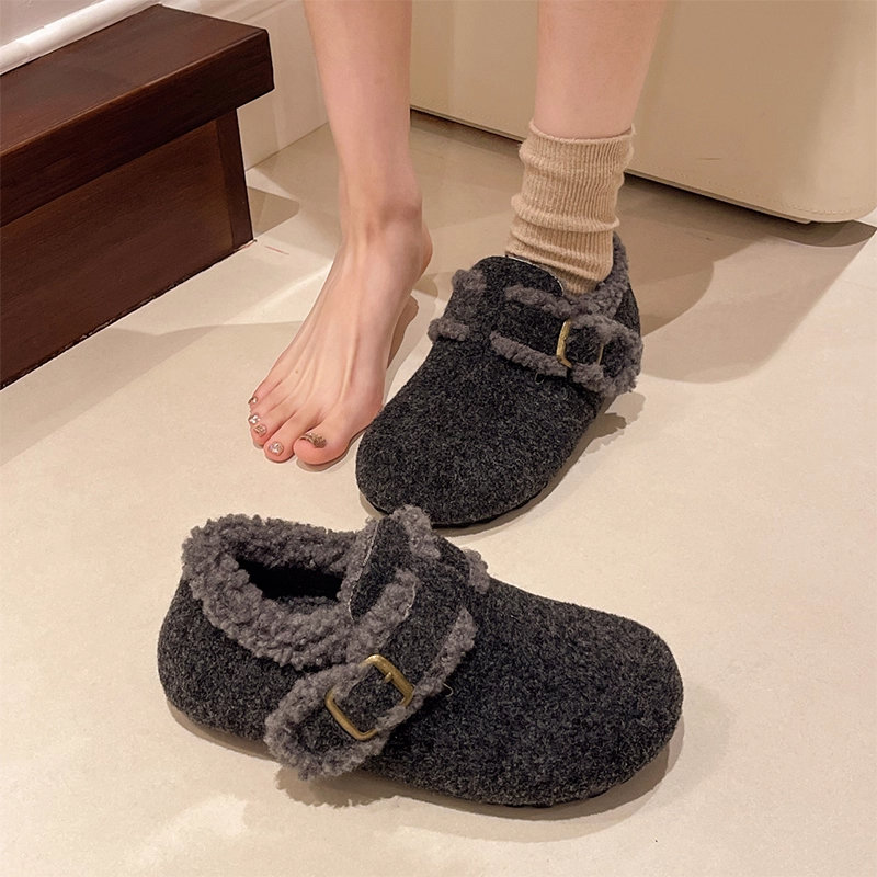 厚底毛呢料加绒加厚棉鞋女2025