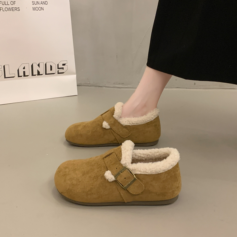 复古加绒一脚蹬保暖毛毛鞋棉鞋子
