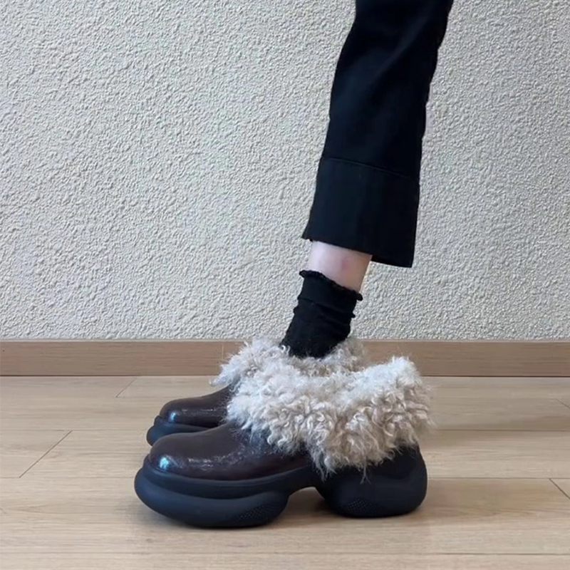 雪地靴女圆头复古百搭小皮鞋棉鞋