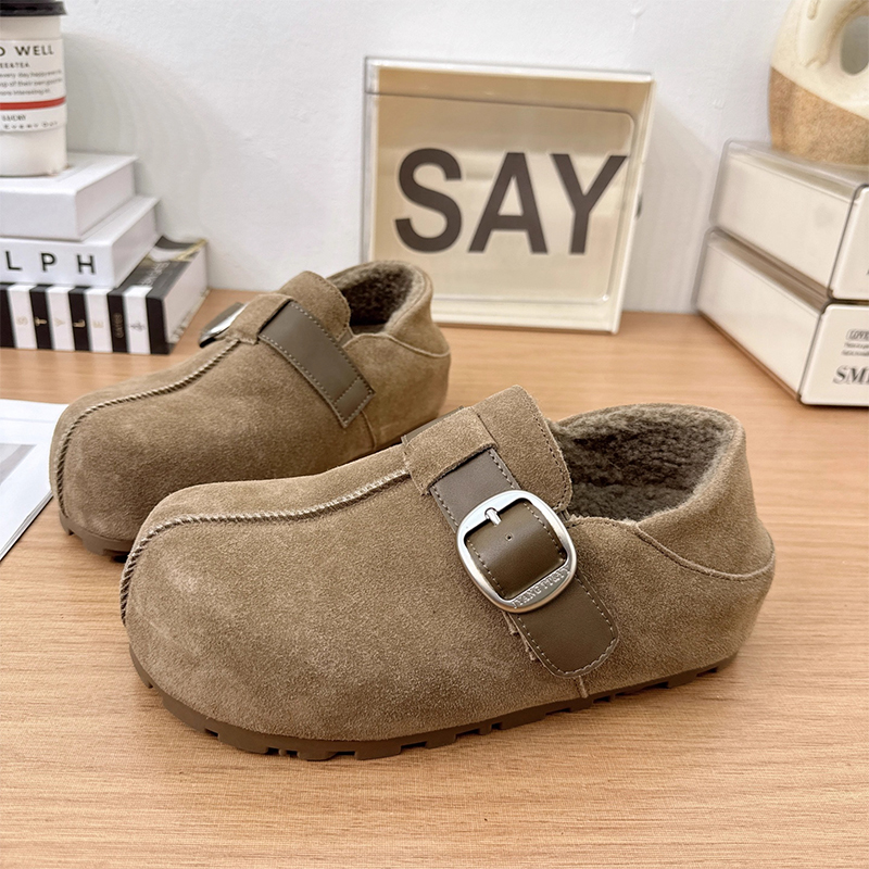 厚底增高复古大头加绒勃肯鞋女