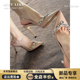 一字带裸色包头高跟鞋 女 尖头性感水钻绝美气质凉鞋 子2025新款 夏季