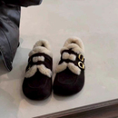 复古一脚蹬加绒勃肯鞋女2025秋冬新款外穿包头半拖毛毛鞋棉鞋单鞋