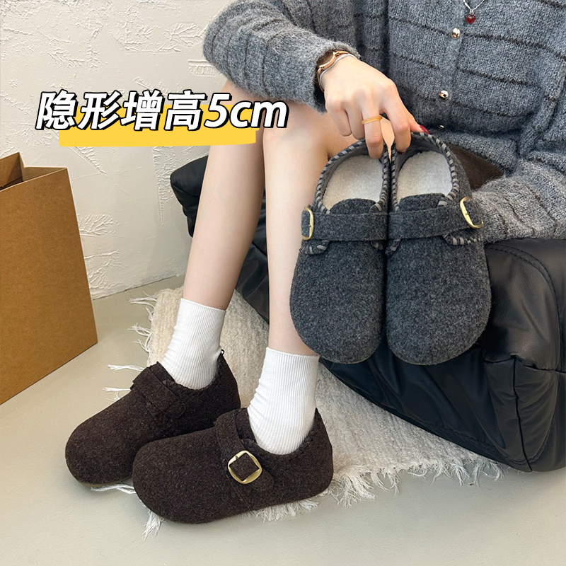 复古呢子加绒勃肯鞋毛毡棉鞋单鞋