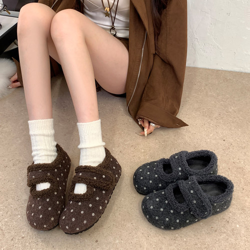 内增高加绒毛呢玛丽珍鞋女