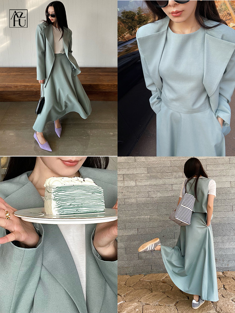 AZHU 2024 새로운 정장 여성 실크 정장 조끼 3 피스 세트