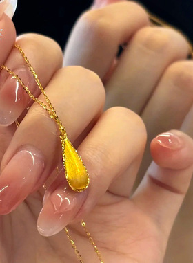 金店同款沙金拉丝水滴项链新中式复古爱心锁骨链高级感送女友