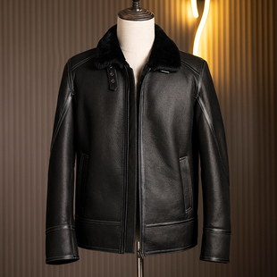 休闲原生态皮毛一体男冬季厚真皮真毛皮草外套夹克保暖时尚