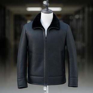 原生态皮毛一体男商务休闲夹克外套冬季厚真皮真毛皮草大衣羊皮
