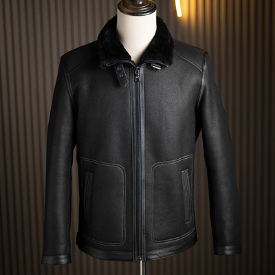 真皮真毛羊皮毛一体翻领商务休闲