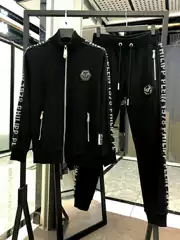 European Station 2026 Fashion Trendy Brand Suit for Men, Autumn and Winter, Pp Letter Rhinestone Stand Collar Cardigan, Casual Sports Two-Piece Set