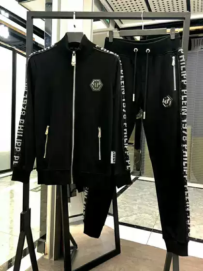European Station 2026 Fashion Trendy Brand Suit for Men, Autumn and Winter, Pp Letter Rhinestone Stand Collar Cardigan, Casual Sports Two-Piece Set