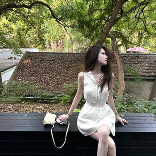NAOAO高智老钱 绝美私服老钱风100亚麻老钱风收腰巨显瘦连衣裙