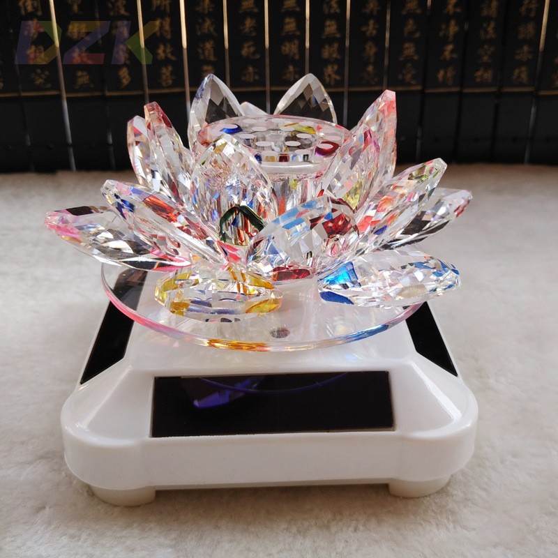 太阳能莲花汽车香水座 带灯旋转车载内饰用品k9水晶莲花摆件 转.9