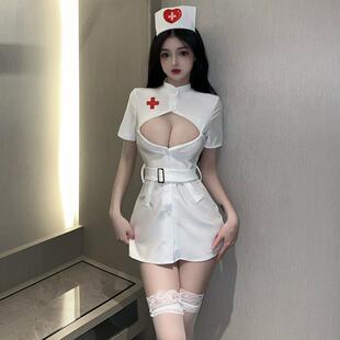网红直播装cosplay护士制服角色扮演少女可爱性感镂空显胸连衣裙