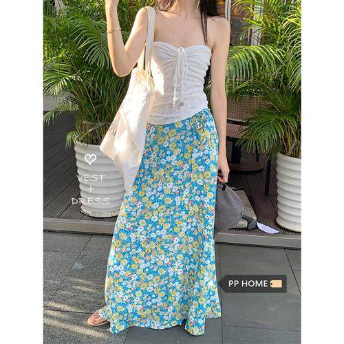 PPHOME陷落温柔~设计感抽绳抹胸上衣女夏季碎花半身裙度假风套装