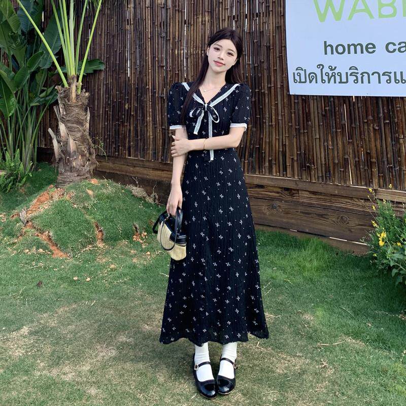 大码胖mm夏季新款韩系碎花蕾丝拼接系带裙子设计高腰显瘦连衣裙女