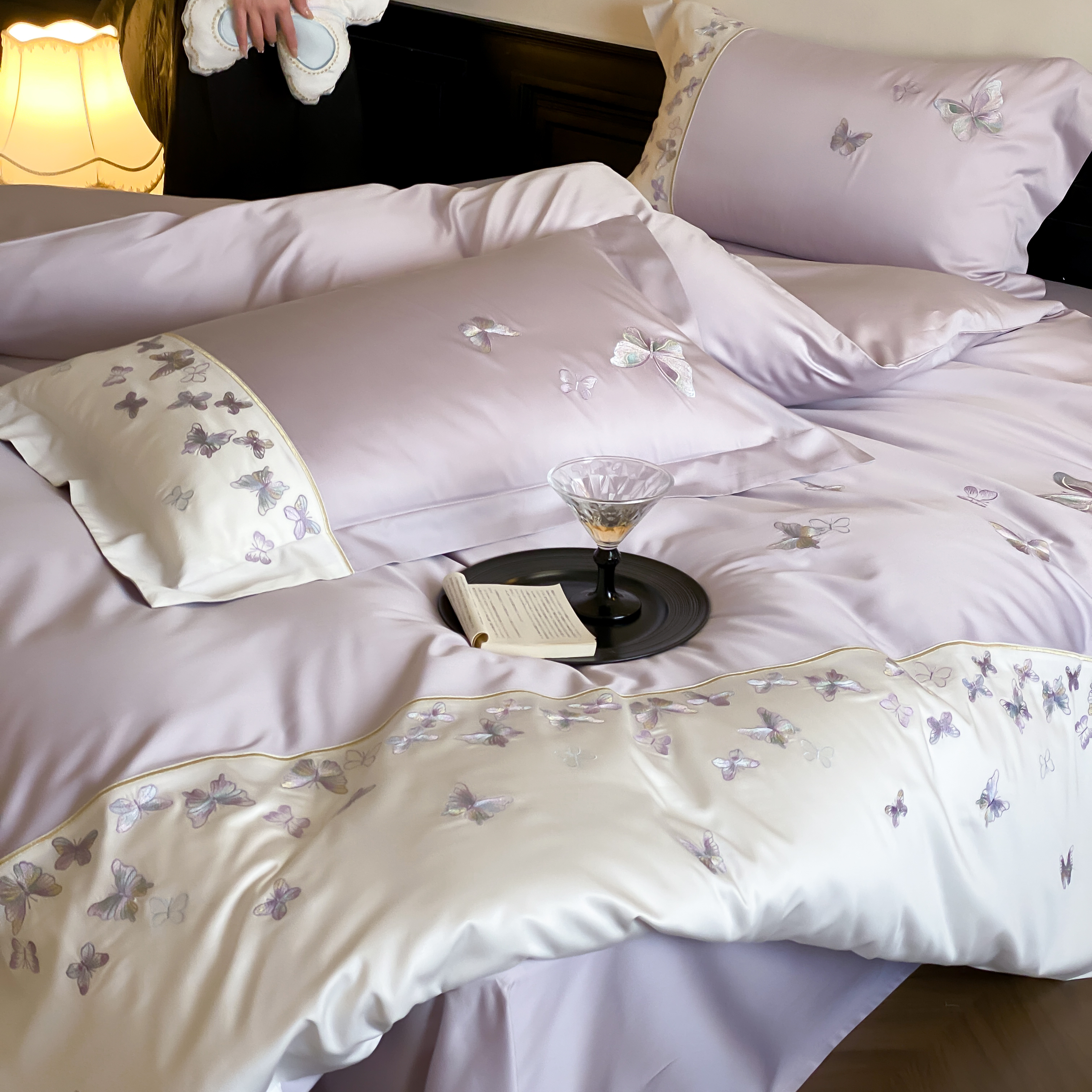 2025蝴蝶百分百纯棉100刺绣亲肤柔软四件套少女心三件套床上用品