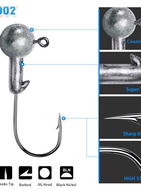 铅头钩1-10g鱼钩软虫用JIG HOOK鲈鱼适用 JIG002w6