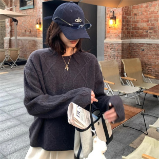 软糯亲肤 SHINE 牦牛绒 复古菱格纹 三色套头针织毛衣 不可机洗