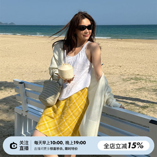 复古甜美格纹半身裙短裙
