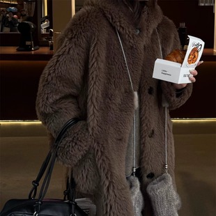 SHINE 进口“小托卡” 100%羊毛 立领保暖两色中长款羊羔毛外套