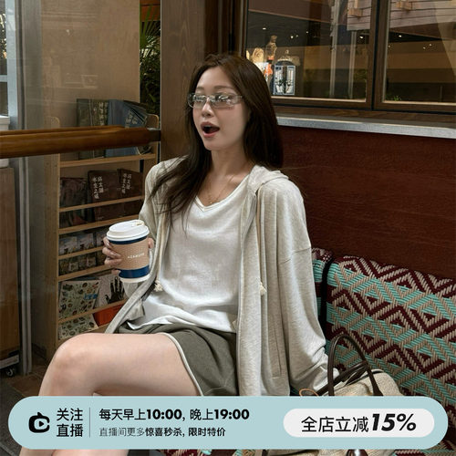 抽绳连帽两色卫衣外套开衫