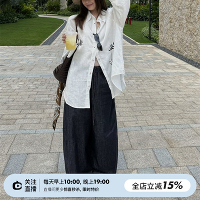 9分弧形宽松企鹅牛仔裤