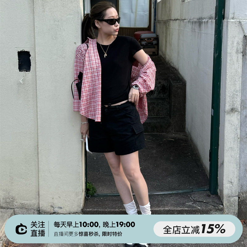 SHINE 夏日自留 极简格调 时髦洋气 纯色抽绳 两色休闲工装短裤