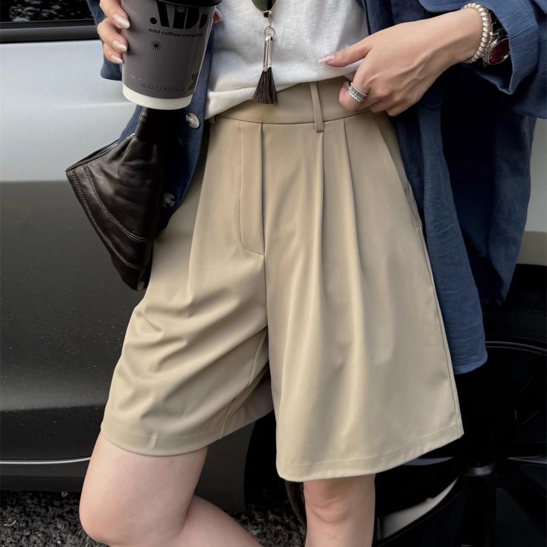 褶皱设计三色通勤西装休闲裤