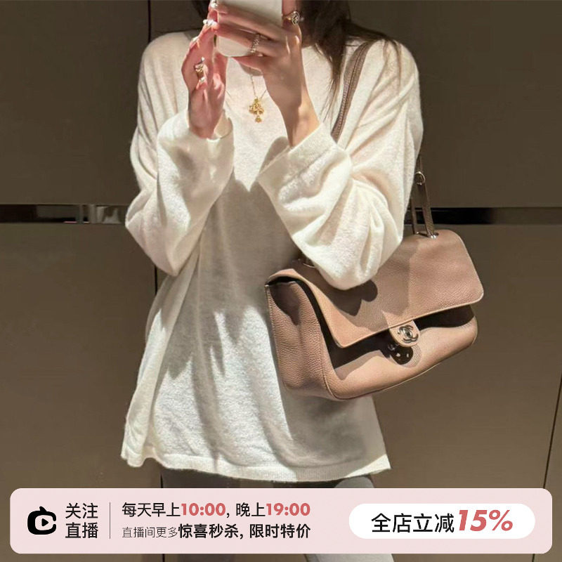 SHINE 简约ROW风 定染定织 山羊绒桑蚕丝 圆领软糯四色长袖针织衫