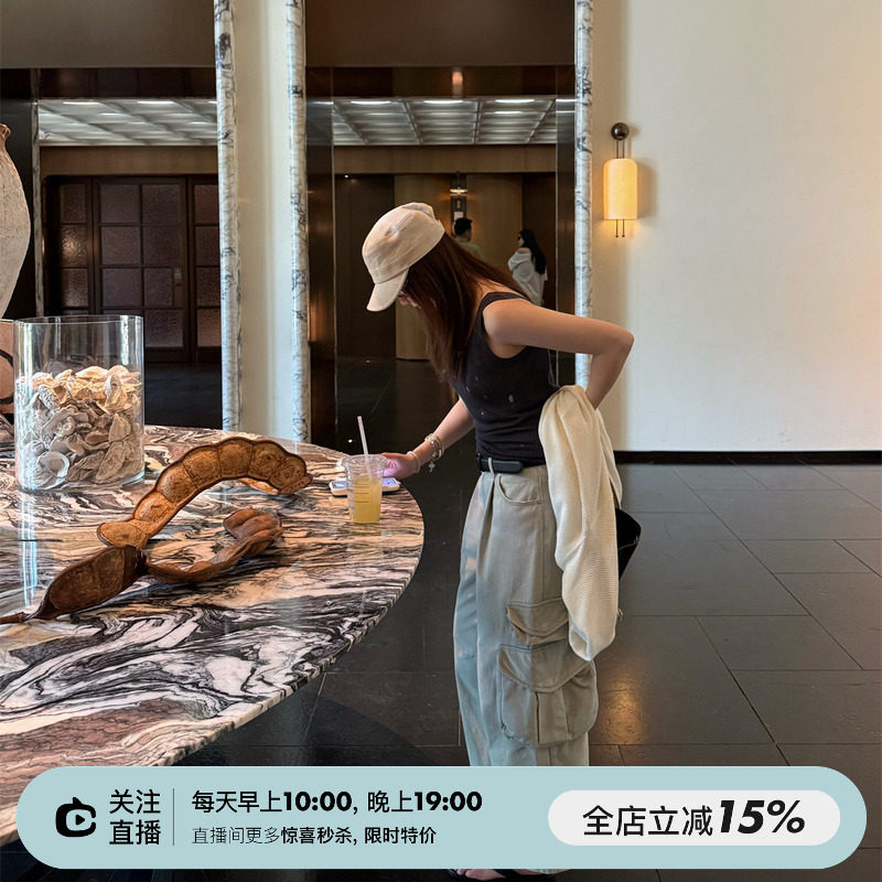 SHINE 三重水洗工装裤  美式复古 多口袋设计 纯棉两色直筒牛仔裤