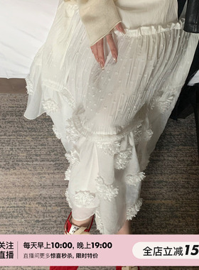 SHINE 重工设计感 立体花朵 抽绳松紧腰 白色多层拼接蛋糕半身裙