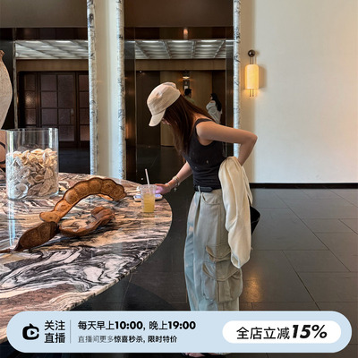 多口袋纯棉直筒两色牛仔裤
